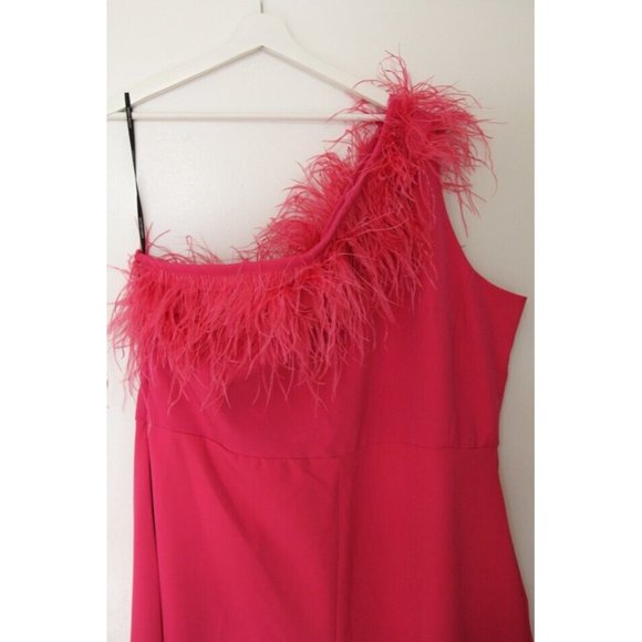 Karen Millen Pink Ostrich Feather One Shoulder Jumpsuit Sz 20 Plus NWT - Picture 6 of 8